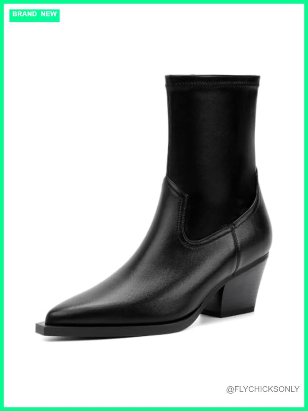 Women's Pointed Toe Chunky Heel Ankle Boots Faux Leather